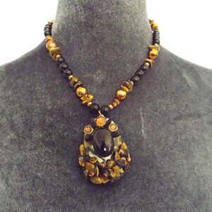 LAISE ADZER FAMOUS DESIGNER ONE OF A KIND UNIQUE TIGER EYE ONYX NECKLACE 63